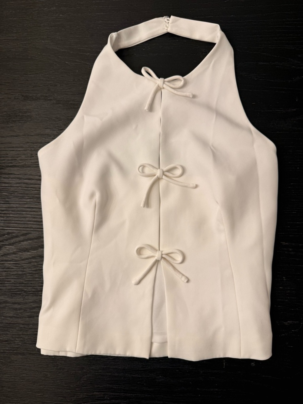 Women's White Halter Top with Front Bow Details